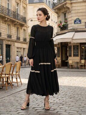 rienda Tokyo 109 Black Tiered Maxi Dress Flare S